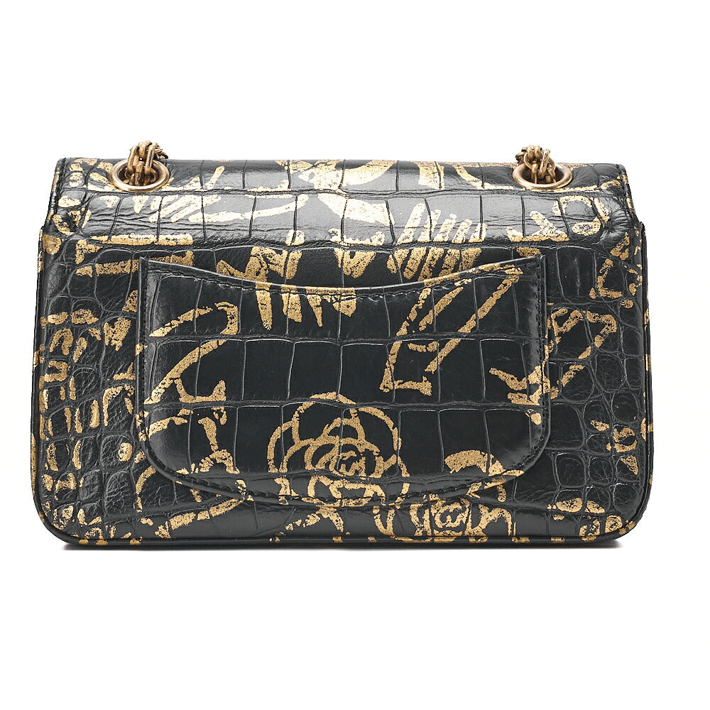 CHANEL Lambskin Graffiti 2.55 Lock 2.55 Chain Shoulder Black x Gold Gold-Tone Hardware, Pre-Owned