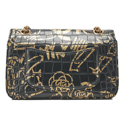 CHANEL Lambskin Graffiti 2.55 Lock 2.55 Chain Shoulder Black x Gold Gold-Tone Hardware, Pre-Owned