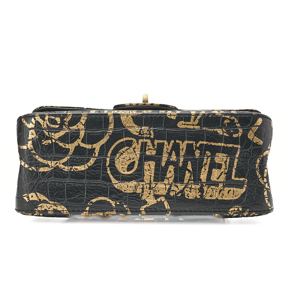 CHANEL Lambskin Graffiti 2.55 Lock 2.55 Chain Shoulder Black x Gold Gold-Tone Hardware, Pre-Owned