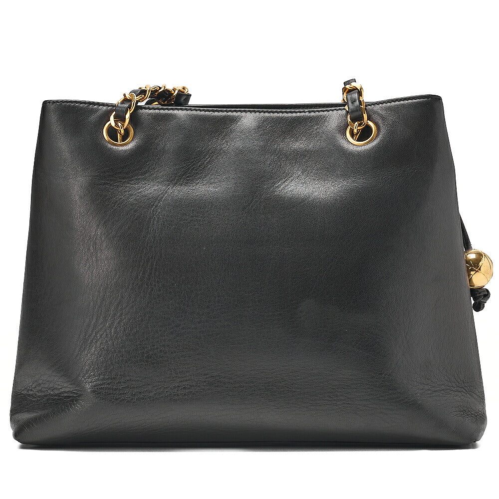 CHANEL Lambskin Ball Charm Coco Mark Turn Lock Chain Shoulder Black Gold-Tone Hardware, Pre-Owned