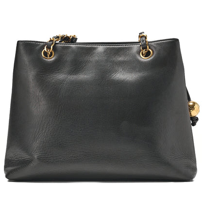 CHANEL Lambskin Ball Charm Coco Mark Turn Lock Chain Shoulder Black Gold-Tone Hardware, Pre-Owned
