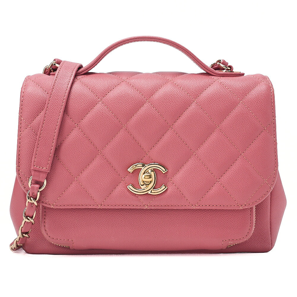 CHANEL Caviar Skin Matelasse Turn Lock 2-Way Chain Shoulder Pink Gold-Tone Hardware, Pre-Owned