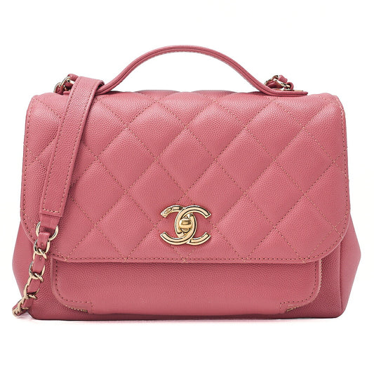 CHANEL Caviar Skin Matelasse Turn Lock 2-Way Chain Shoulder Pink Gold-Tone Hardware, Pre-Owned