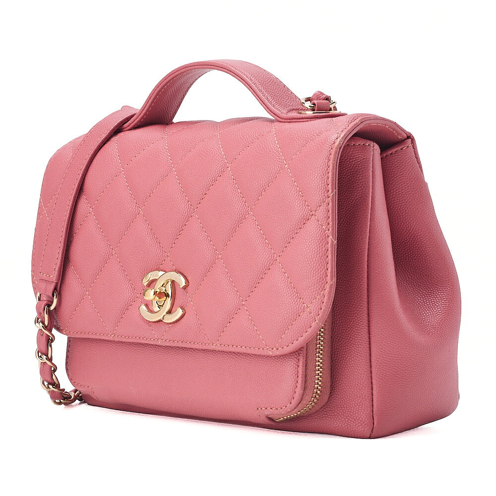 CHANEL Caviar Skin Matelasse Turn Lock 2-Way Chain Shoulder Pink Gold-Tone Hardware, Pre-Owned
