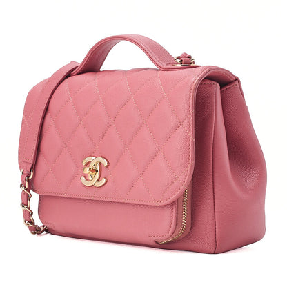 CHANEL Caviar Skin Matelasse Turn Lock 2-Way Chain Shoulder Pink Gold-Tone Hardware, Pre-Owned