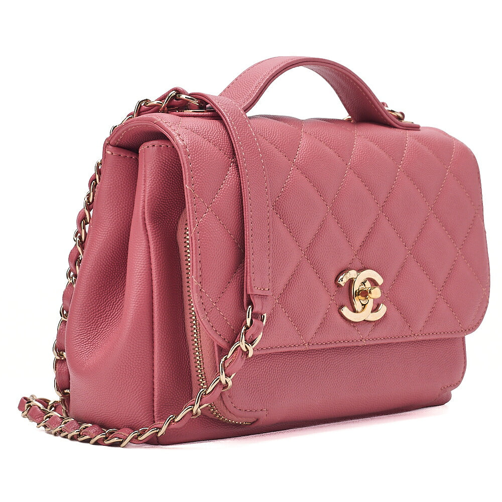 CHANEL Caviar Skin Matelasse Turn Lock 2-Way Chain Shoulder Pink Gold-Tone Hardware, Pre-Owned