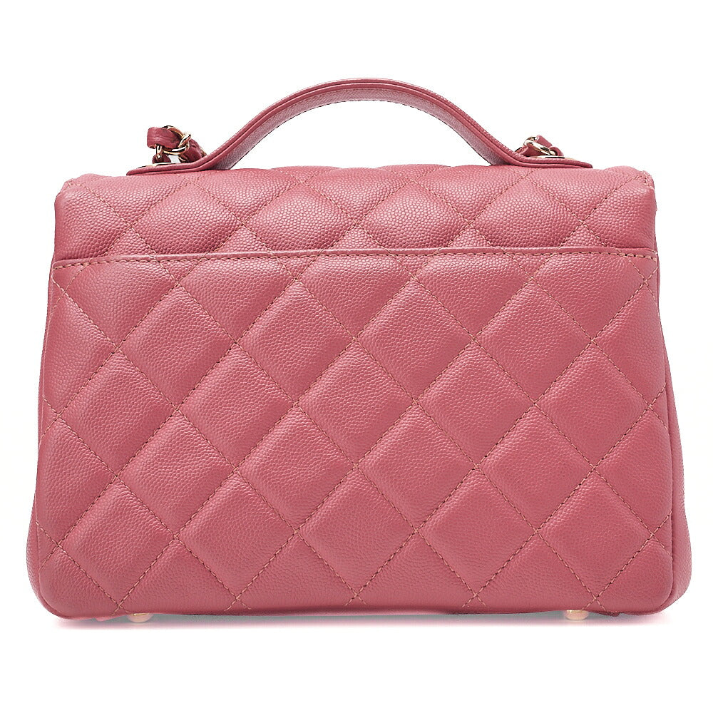 CHANEL Caviar Skin Matelasse Turn Lock 2-Way Chain Shoulder Pink Gold-Tone Hardware, Pre-Owned