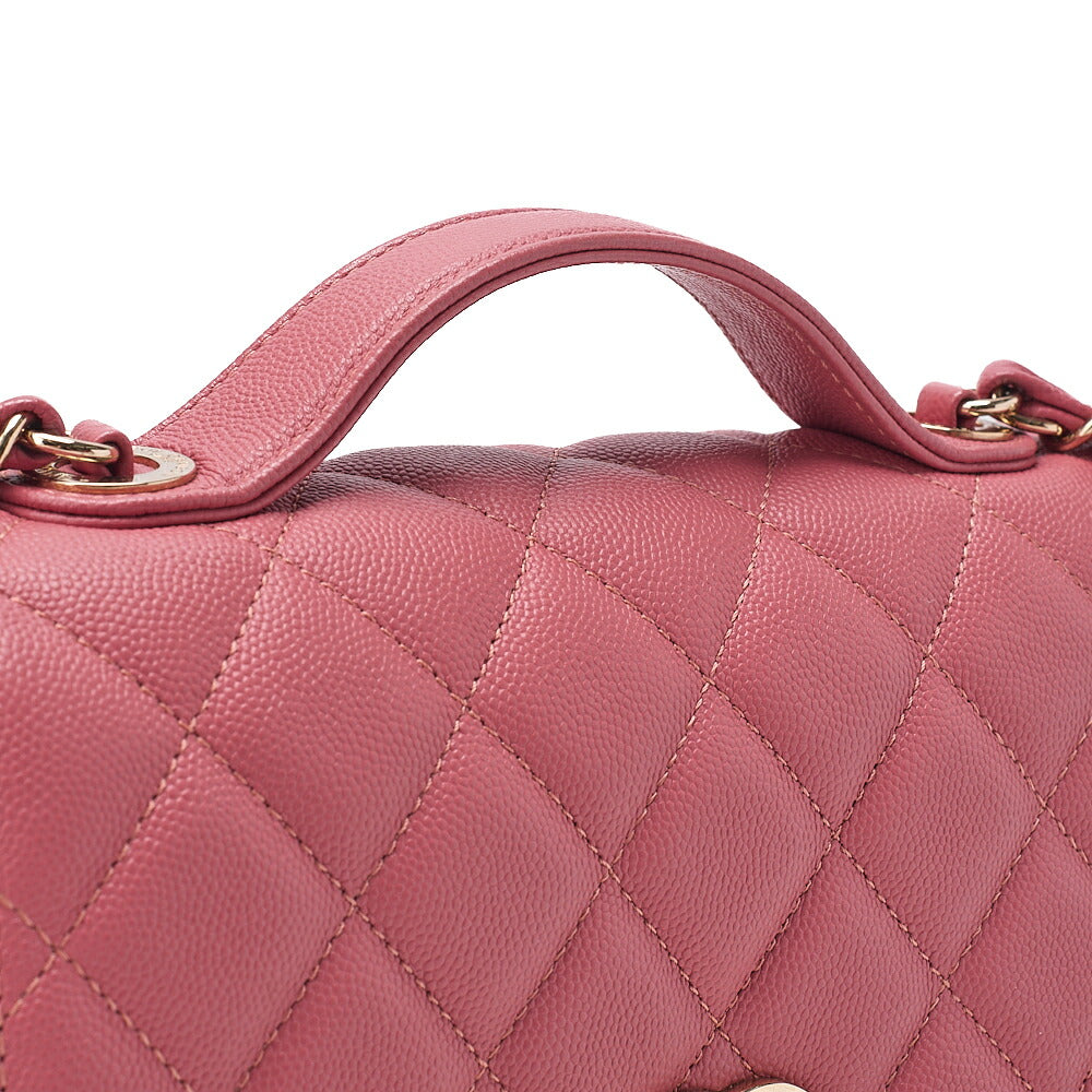 CHANEL Caviar Skin Matelasse Turn Lock 2-Way Chain Shoulder Pink Gold-Tone Hardware, Pre-Owned