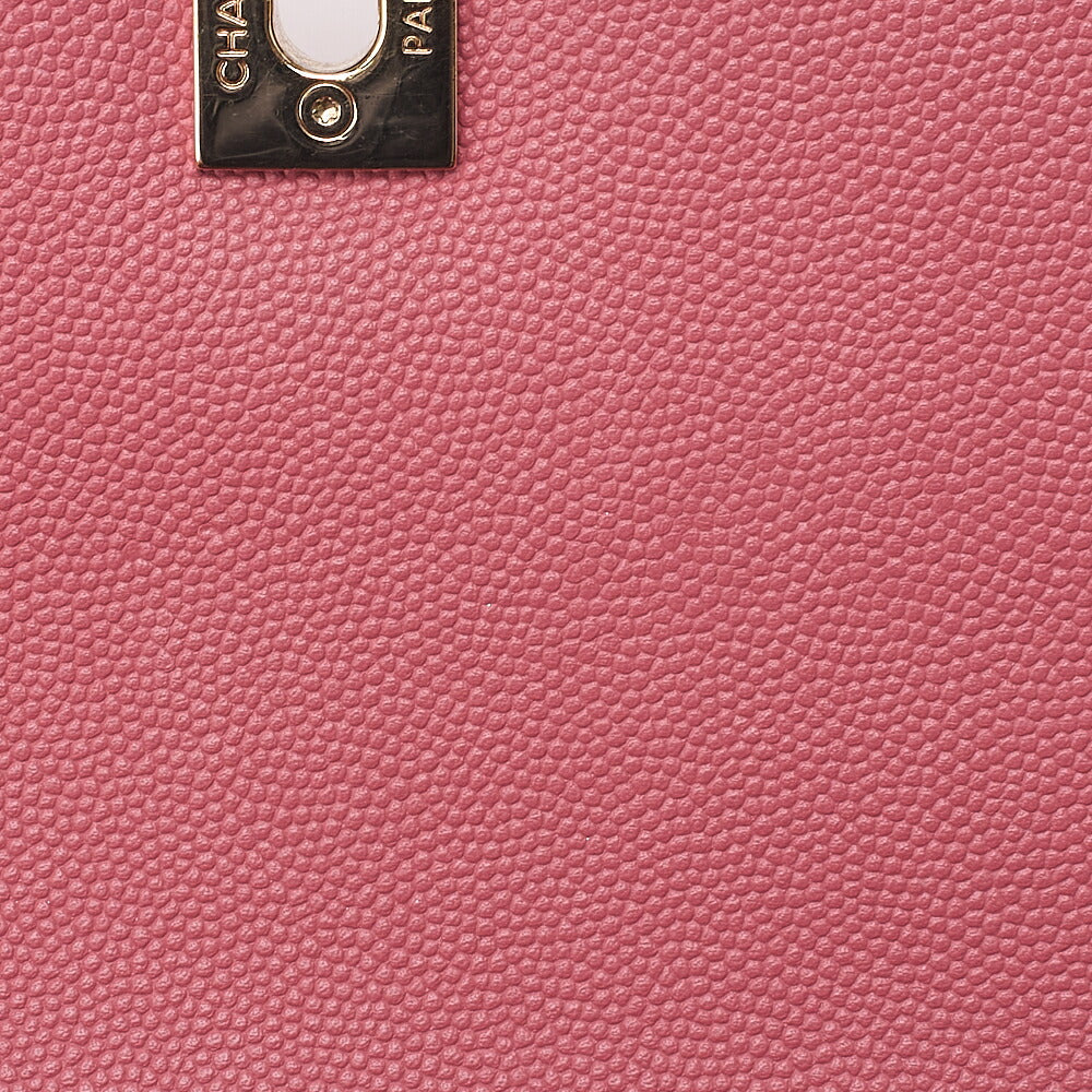CHANEL Caviar Skin Matelasse Turn Lock 2-Way Chain Shoulder Pink Gold-Tone Hardware, Pre-Owned