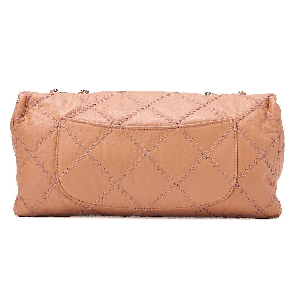 CHANEL Lambskin Wild Stitch Single Flap Chain Shoulder Bag Beige Silver-Tone Hardware, Pre-Owned