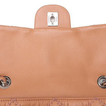 CHANEL Lambskin Wild Stitch Single Flap Chain Shoulder Bag Beige Silver-Tone Hardware, Pre-Owned