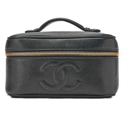 CHANEL Coco Mark Vanity Handbag Caviar Skin Black Gold-Tone Hardware, Pre-Owned