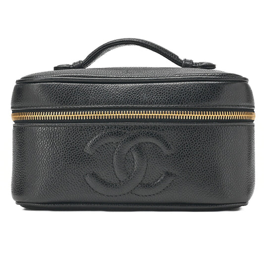 CHANEL Coco Mark Vanity Handbag Caviar Skin Black Gold-Tone Hardware, Pre-Owned