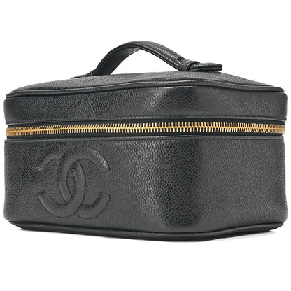 CHANEL Coco Mark Vanity Handbag Caviar Skin Black Gold-Tone Hardware, Pre-Owned