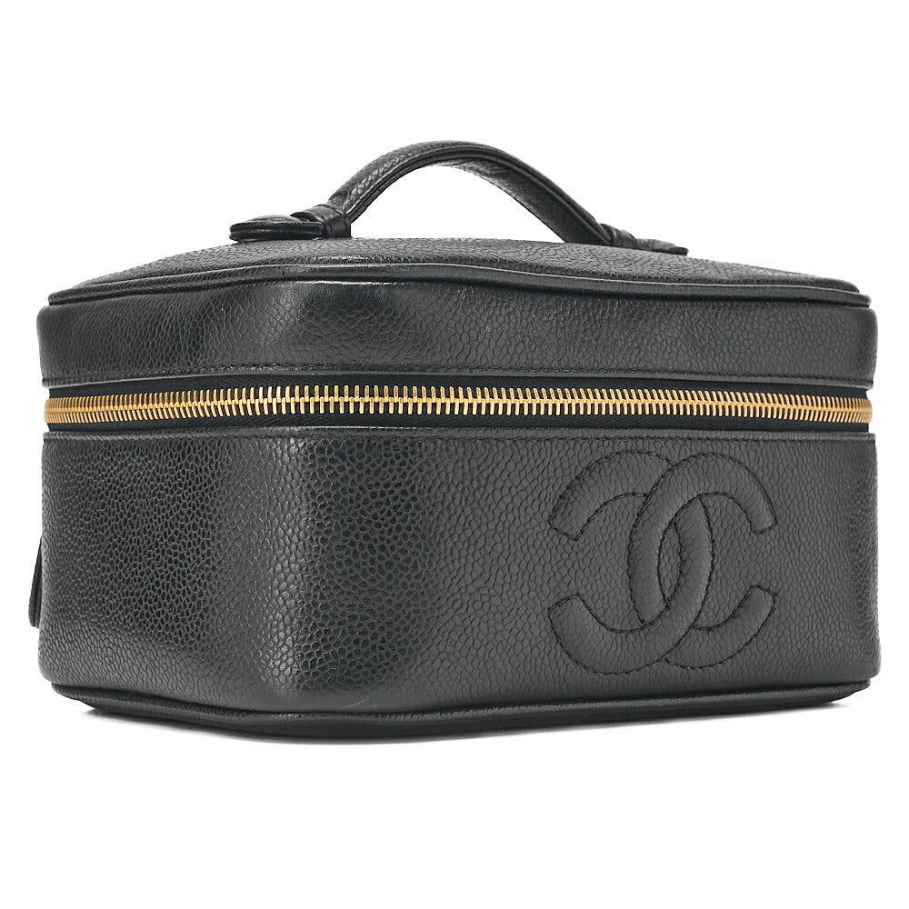 CHANEL Coco Mark Vanity Handbag Caviar Skin Black Gold-Tone Hardware, Pre-Owned