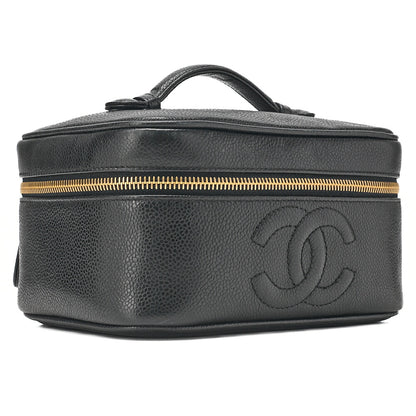 CHANEL Coco Mark Vanity Handbag Caviar Skin Black Gold-Tone Hardware, Pre-Owned