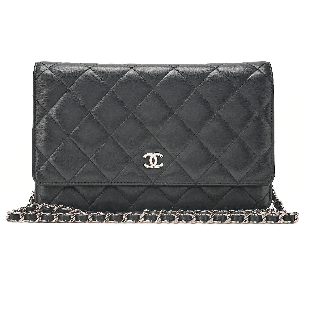 CHANEL Matelasse Chain Wallet Lambskin Black Silver-Tone Hardware, Pre-Owned