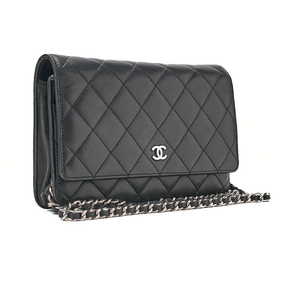 CHANEL Matelasse Chain Wallet Lambskin Black Silver-Tone Hardware, Pre-Owned