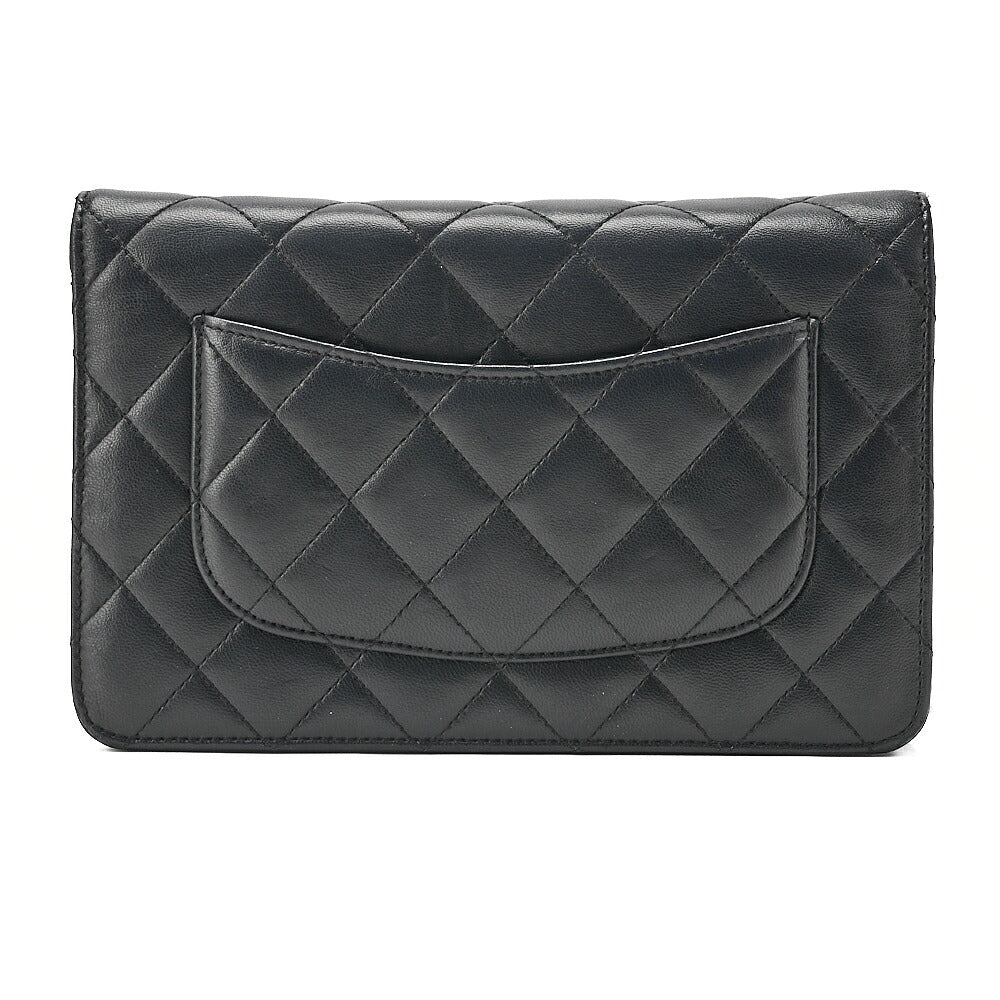 CHANEL Matelasse Chain Wallet Lambskin Black Silver-Tone Hardware, Pre-Owned