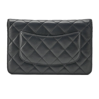 CHANEL Matelasse Chain Wallet Lambskin Black Silver-Tone Hardware, Pre-Owned