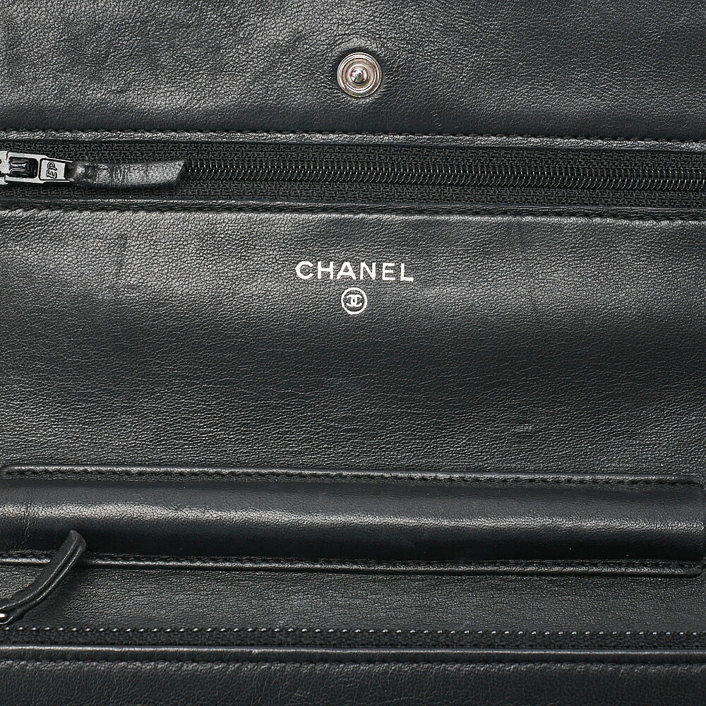 CHANEL Matelasse Chain Wallet Lambskin Black Silver-Tone Hardware, Pre-Owned