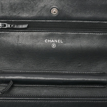 CHANEL Matelasse Chain Wallet Lambskin Black Silver-Tone Hardware, Pre-Owned