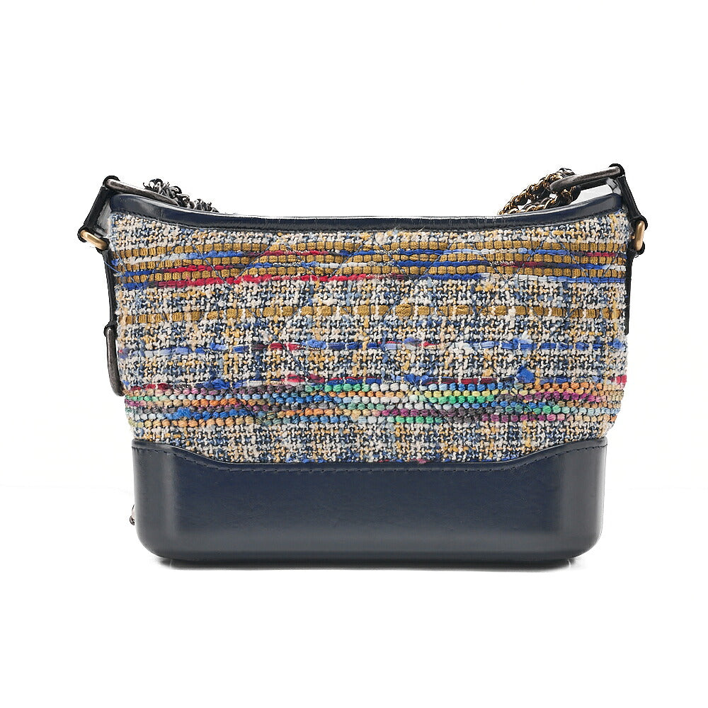 CHANEL Calfskin x Tweed Mini Gabrielle de Chanel Chain Shoulder Multicolor X Navy Gold x Silver-Tone Hardware, Pre-Owned