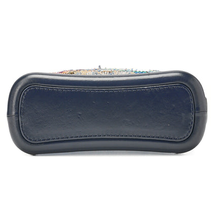 CHANEL Calfskin x Tweed Mini Gabrielle de Chanel Chain Shoulder Multicolor X Navy Gold x Silver-Tone Hardware, Pre-Owned