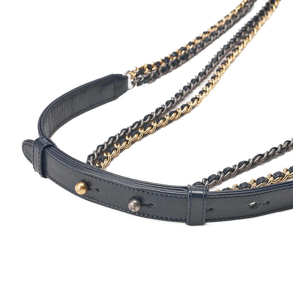 CHANEL Calfskin x Tweed Mini Gabrielle de Chanel Chain Shoulder Multicolor X Navy Gold x Silver-Tone Hardware, Pre-Owned