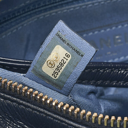 CHANEL Calfskin x Tweed Mini Gabrielle de Chanel Chain Shoulder Multicolor X Navy Gold x Silver-Tone Hardware, Pre-Owned