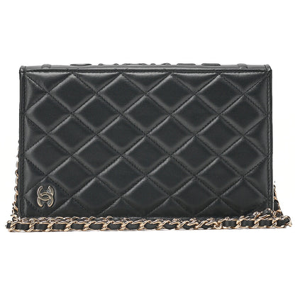 CHANEL Lambskin Minimat Telass? Full Flap 19cm Book Motif Push Lock Chain Shoulder Black x White Gold-Tone Hardware, Pre-Owned