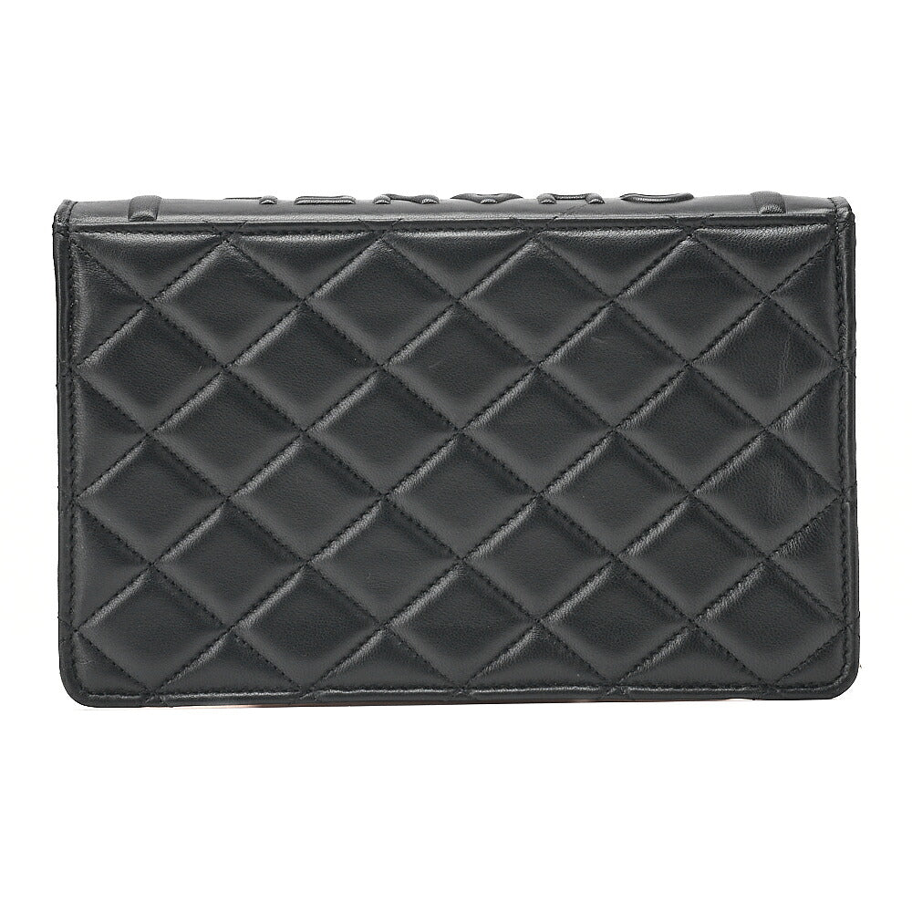CHANEL Lambskin Minimat Telass? Full Flap 19cm Book Motif Push Lock Chain Shoulder Black x White Gold-Tone Hardware, Pre-Owned