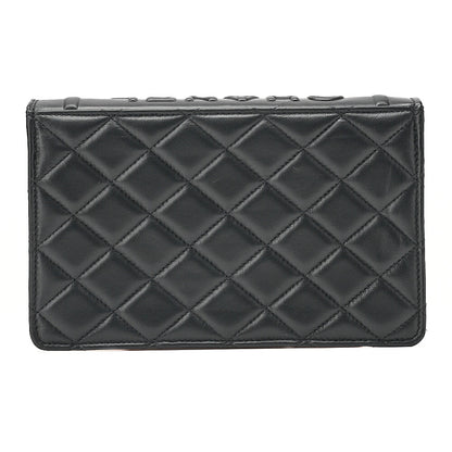 CHANEL Lambskin Minimat Telass? Full Flap 19cm Book Motif Push Lock Chain Shoulder Black x White Gold-Tone Hardware, Pre-Owned