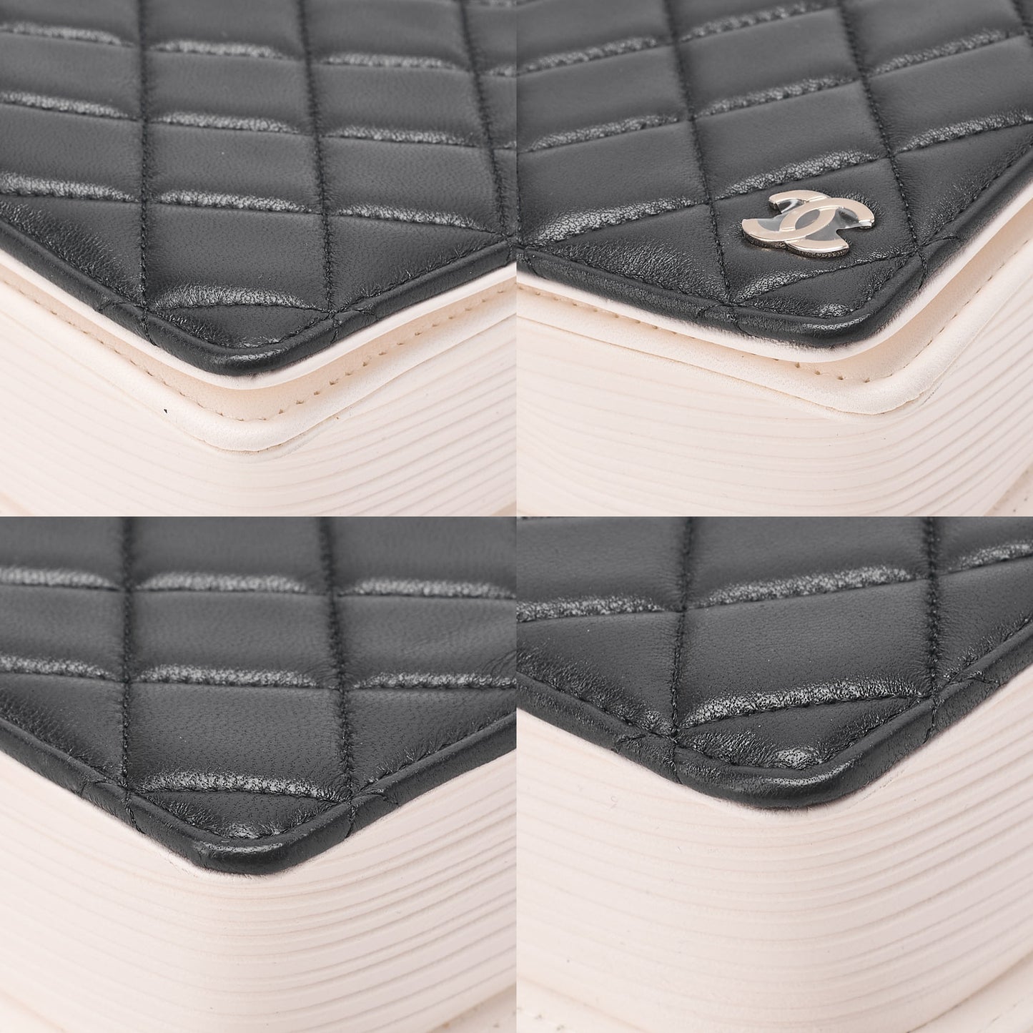 CHANEL Lambskin Minimat Telass? Full Flap 19cm Book Motif Push Lock Chain Shoulder Black x White Gold-Tone Hardware, Pre-Owned