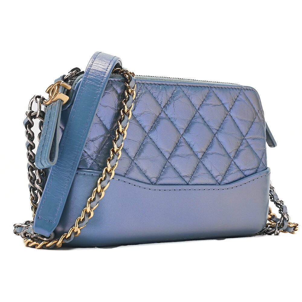 CHANEL Matelasse Chain Wallet Vintage Calf Gabrielle de Chanel Sparkle Navy Gold x Silver-Tone Hardware, Pre-Owned