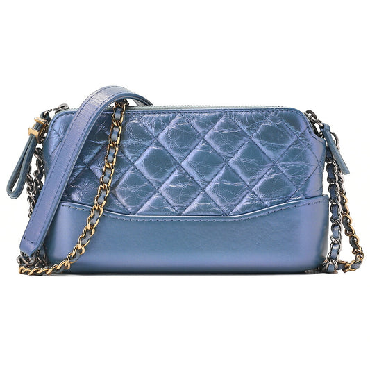CHANEL Matelasse Chain Wallet Vintage Calf Gabrielle de Chanel Sparkle Navy Gold x Silver-Tone Hardware, Pre-Owned