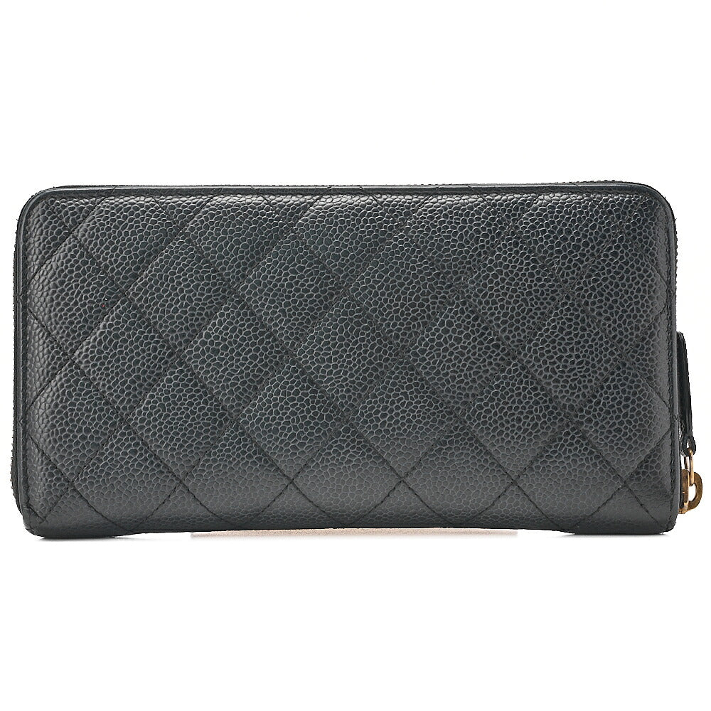 CHANEL Matelasse Round Long Wallet Caviar Skin Black Gold-Tone Hardware, Pre-Owned