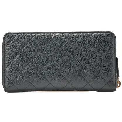 CHANEL Matelasse Round Long Wallet Caviar Skin Black Gold-Tone Hardware, Pre-Owned