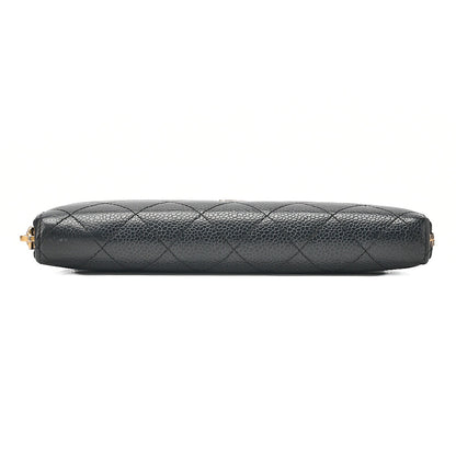 CHANEL Matelasse Round Long Wallet Caviar Skin Black Gold-Tone Hardware, Pre-Owned