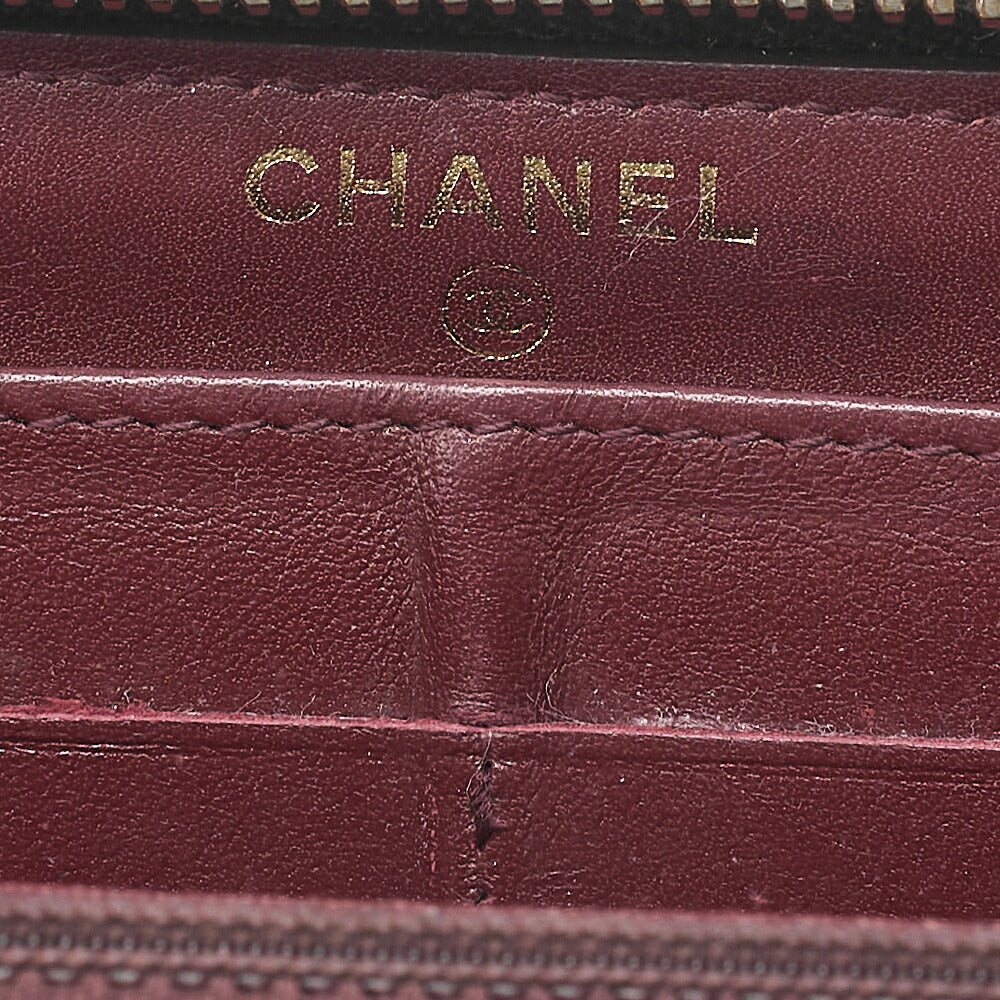CHANEL Matelasse Round Long Wallet Caviar Skin Black Gold-Tone Hardware, Pre-Owned