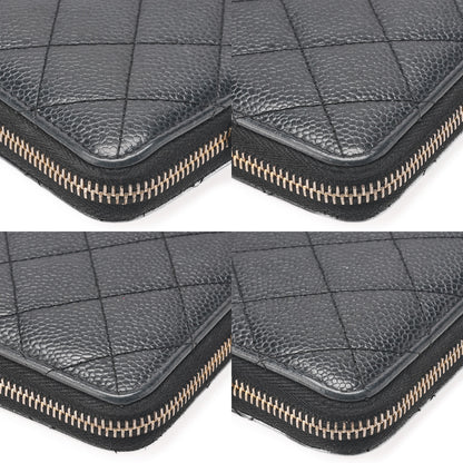 CHANEL Matelasse Round Long Wallet Caviar Skin Black Gold-Tone Hardware, Pre-Owned