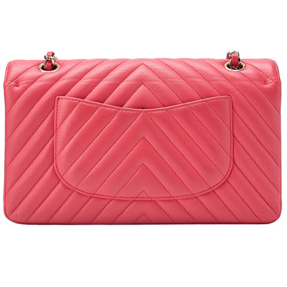 CHANEL Lambskin Chevron Double Flap 25cm Chain Shoulder Rose Pink Gold-Tone Hardware, Pre-Owned
