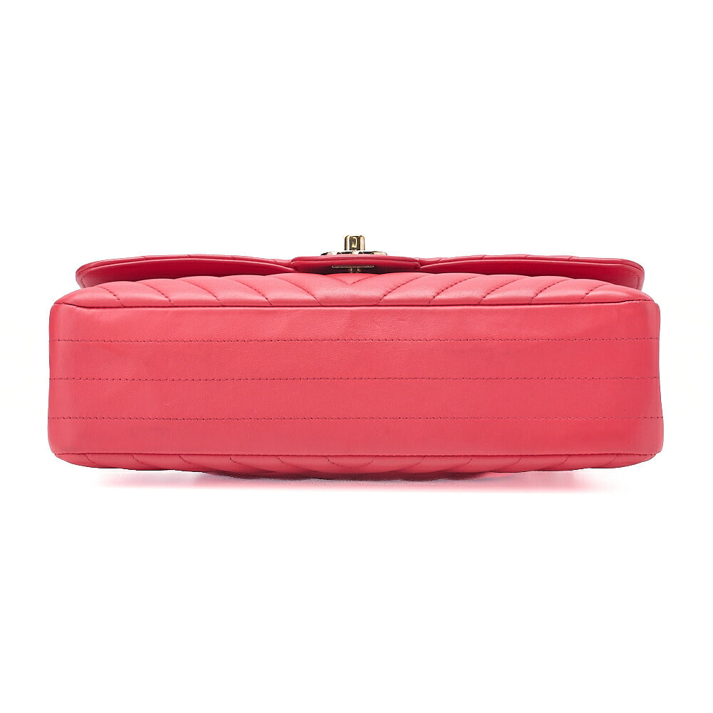 CHANEL Lambskin Chevron Double Flap 25cm Chain Shoulder Rose Pink Gold-Tone Hardware, Pre-Owned