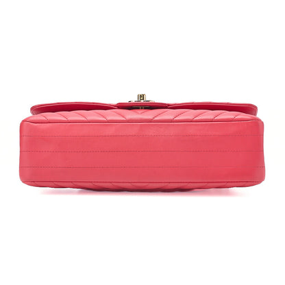CHANEL Lambskin Chevron Double Flap 25cm Chain Shoulder Rose Pink Gold-Tone Hardware, Pre-Owned