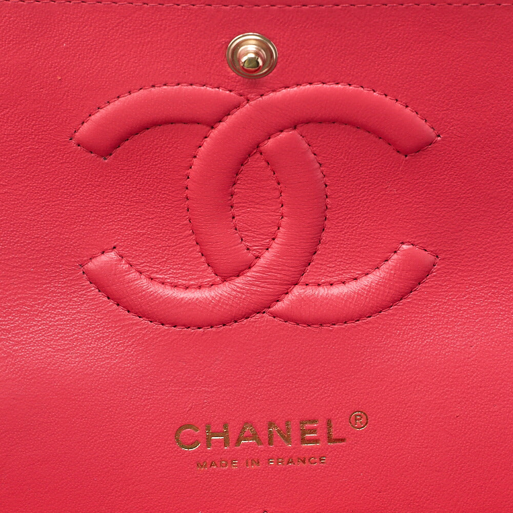 CHANEL Lambskin Chevron Double Flap 25cm Chain Shoulder Rose Pink Gold-Tone Hardware, Pre-Owned