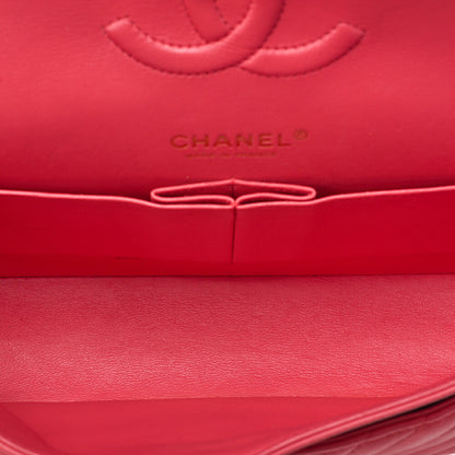CHANEL Lambskin Chevron Double Flap 25cm Chain Shoulder Rose Pink Gold-Tone Hardware, Pre-Owned