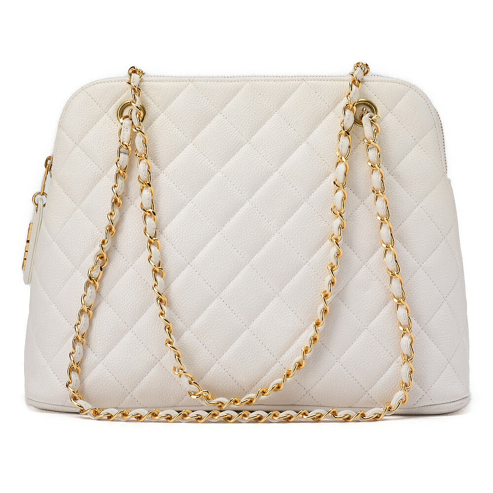 CHANEL Matelasse Plate Charm Trapezoidal Chain Shoulder Caviar Skin White Gold-Tone Hardware, Pre-Owned