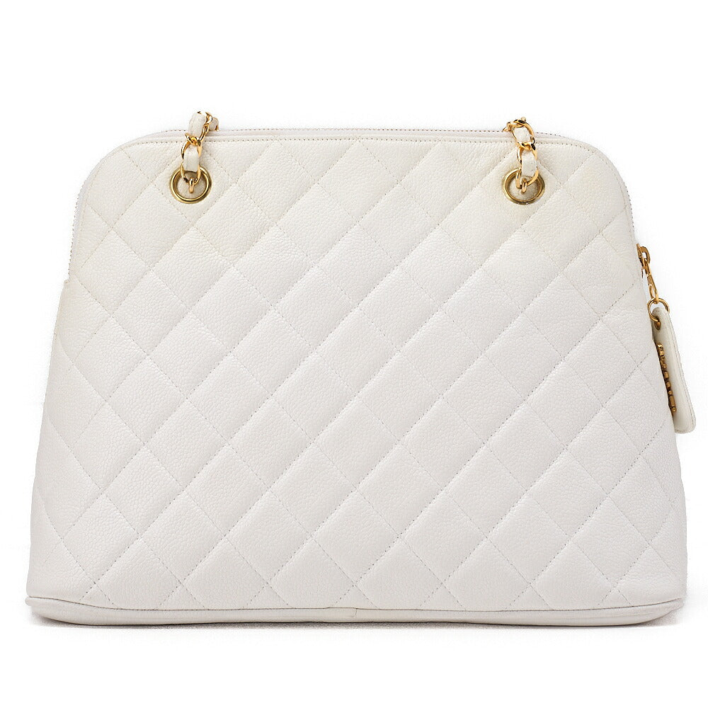 CHANEL Matelasse Plate Charm Trapezoidal Chain Shoulder Caviar Skin White Gold-Tone Hardware, Pre-Owned