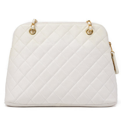CHANEL Matelasse Plate Charm Trapezoidal Chain Shoulder Caviar Skin White Gold-Tone Hardware, Pre-Owned