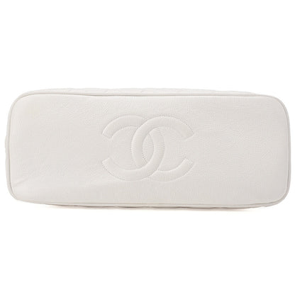 CHANEL Matelasse Plate Charm Trapezoidal Chain Shoulder Caviar Skin White Gold-Tone Hardware, Pre-Owned